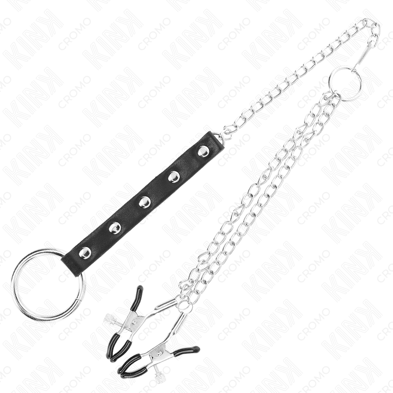 Anneau pénien métal avec chaîne et pinces à mamelons réglables - Kink - KINK RING POWER
