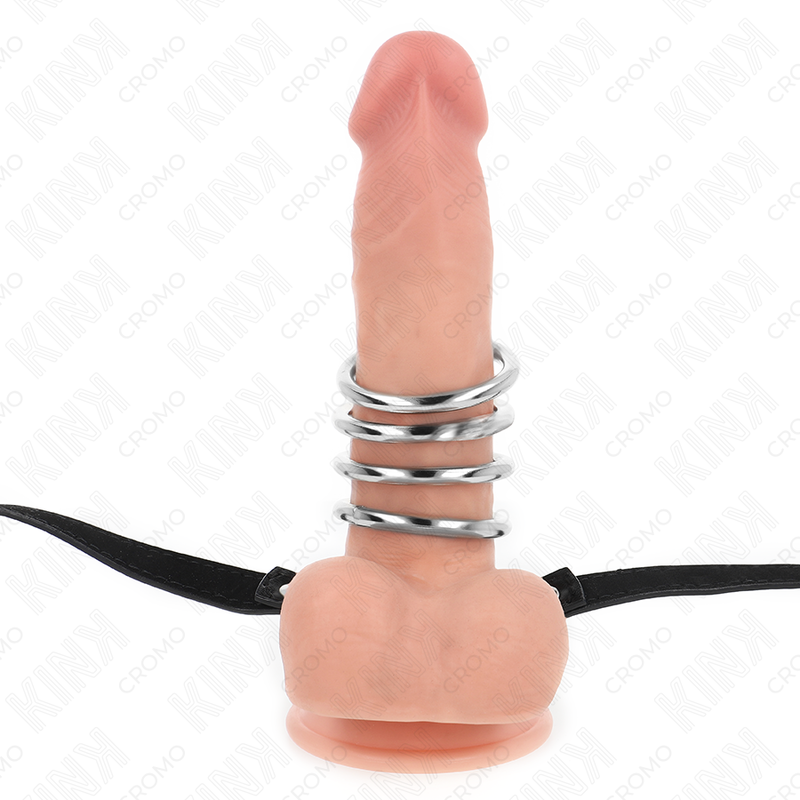 Anneaux Péniens Set 5 Tailles Métal avec Ceinture Cuir - KINK - KINK RING POWER