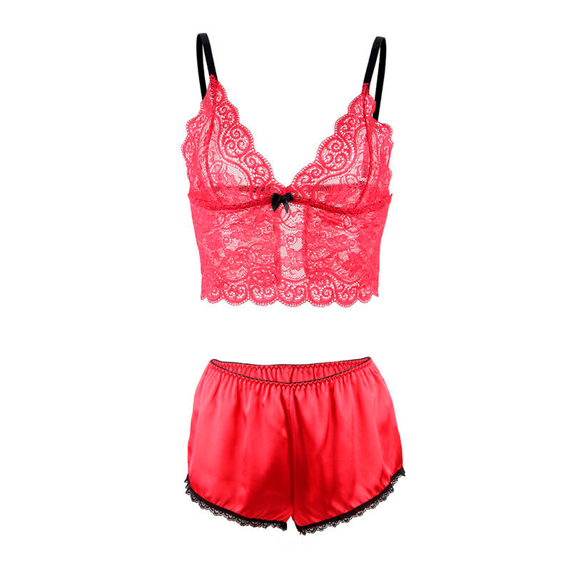 Chemisier de nuit soie et dentelle + culotte rouge S/M - Subblime - SUBBLIME SETS