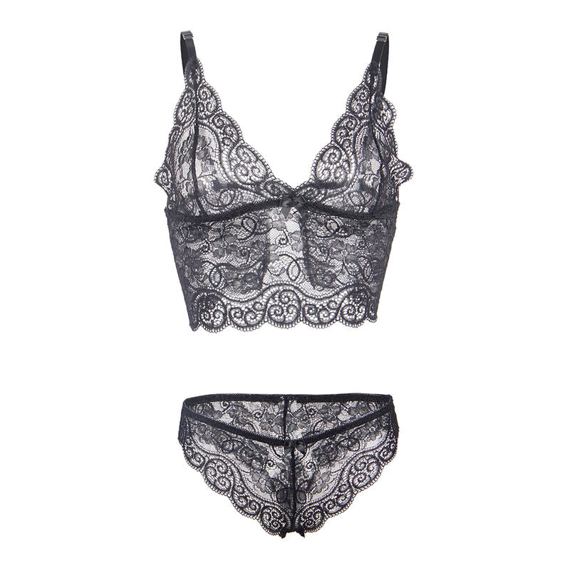 Seidenachthemd mit Spitze und schwarzer Unterhose S/M - Subblime