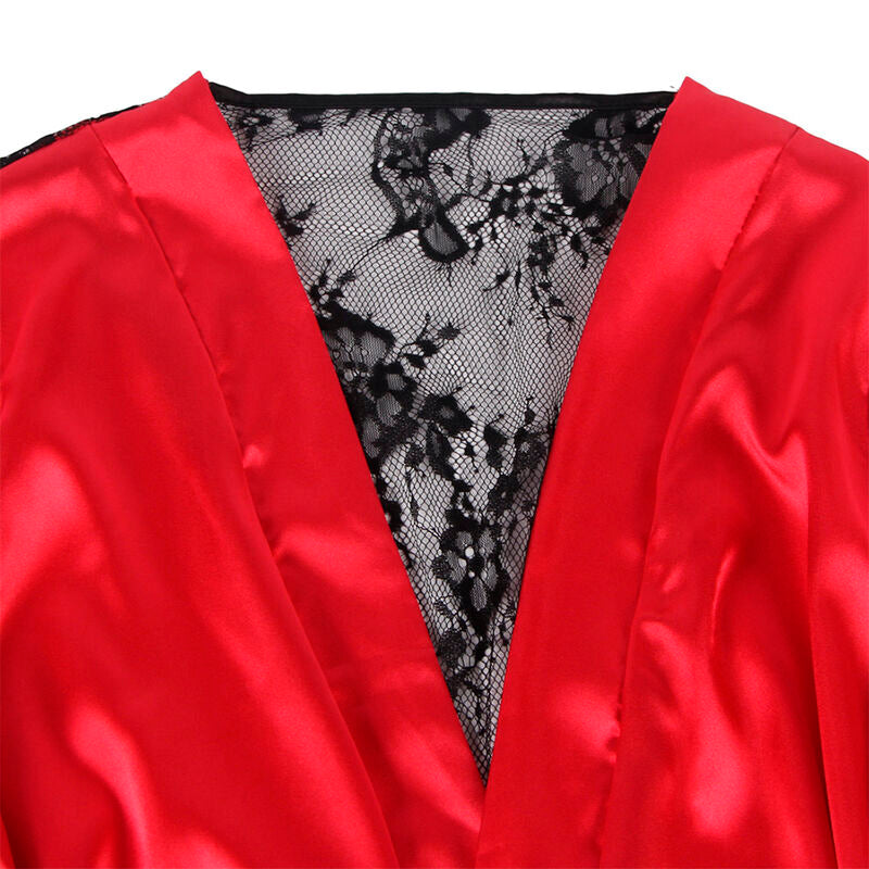 Caraco dos transparent en dentelle et string rouge/noir S/M - Subblime - SUBBLIME SETS