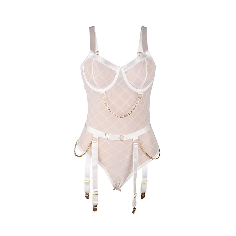 Body avec chaînes et porte-jarretelles blanc S/M - Subblime - SUBBLIME BODIES