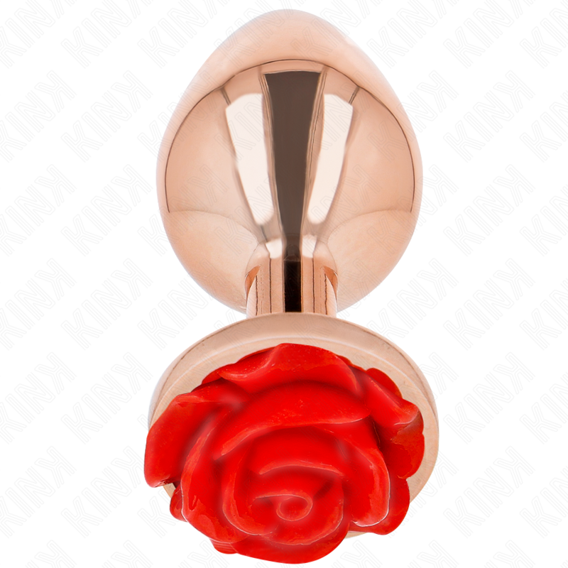 Plug anal métallique rose avec ornement rose rouge taille L - Kink - KINK PLEASURE PLUGS