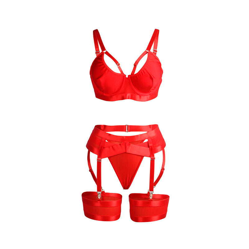 Ensemble lingerie bondage rouge avec jarretelles S/M - Subblime - SUBBLIME SETS