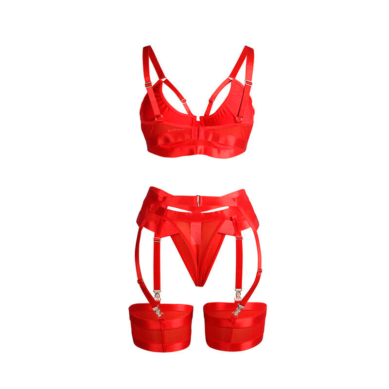 Ensemble lingerie bondage rouge avec jarretelle L/XL - Subblime - SUBBLIME SETS