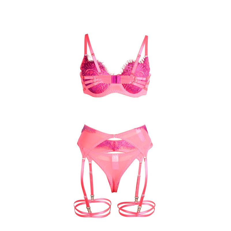 Ensemble lingerie dentelle et jarretelles rose/violet L/XL - Subblime - SUBBLIME SETS