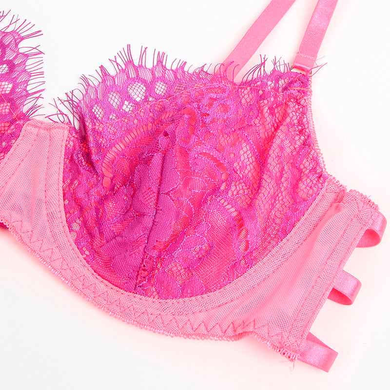 Ensemble lingerie dentelle et jarretelles rose/violet L/XL - Subblime - SUBBLIME SETS