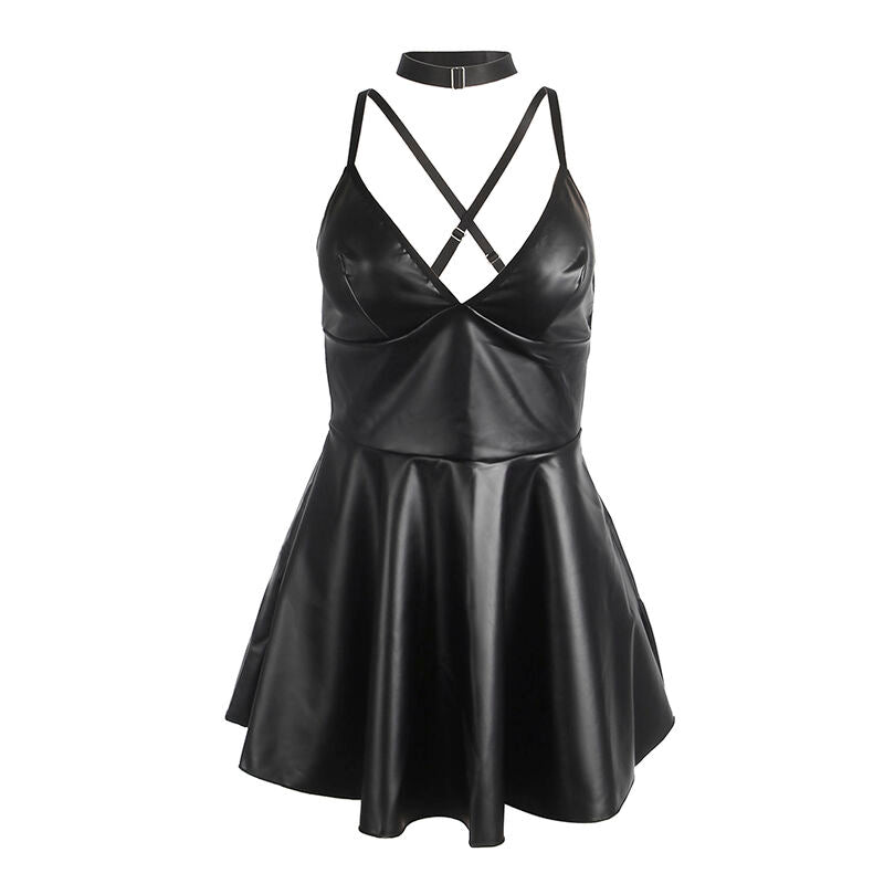 Robe à bretelles en cuir PU noir taille L/XL - Subblime - SUBBLIME DRESSES