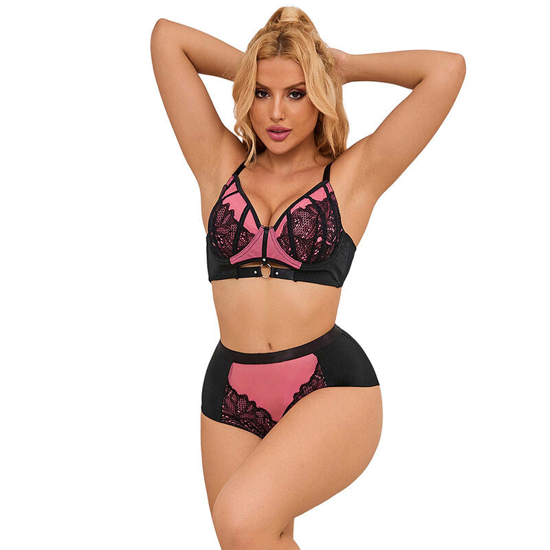 Ensemble lingerie dentelle et résille push-up rose S/M - Subblime - SUBBLIME SETS