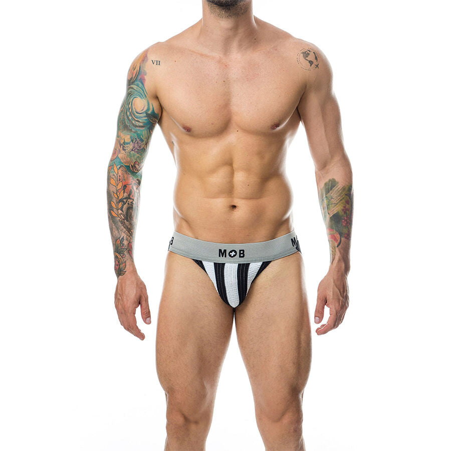 Jockstrap MOB Stripe blanc à rayures taille L - MaleBasics - MOB