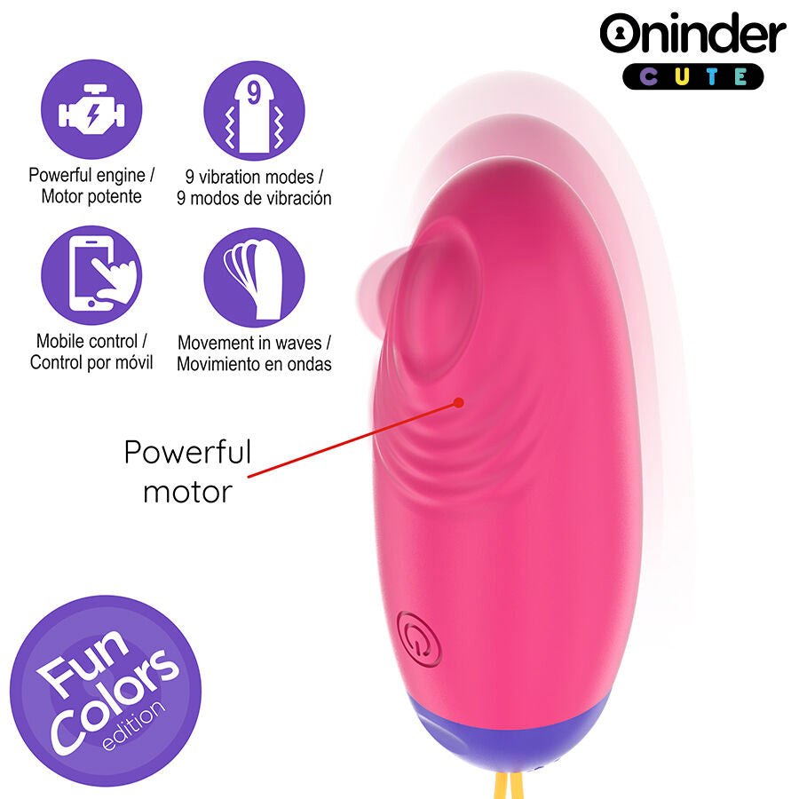 Oninder – Œuf vibrant connecté avec mouvement ondulatoire en silicone – Rose