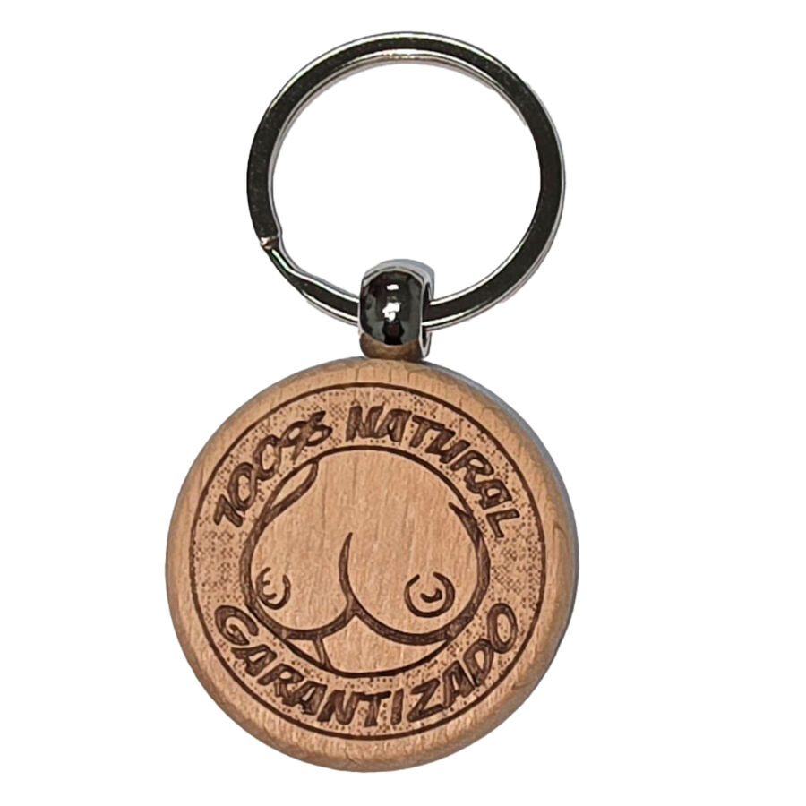 Porte-Clés Humoristique Poitrine Bois Naturel - Diablo Picante
