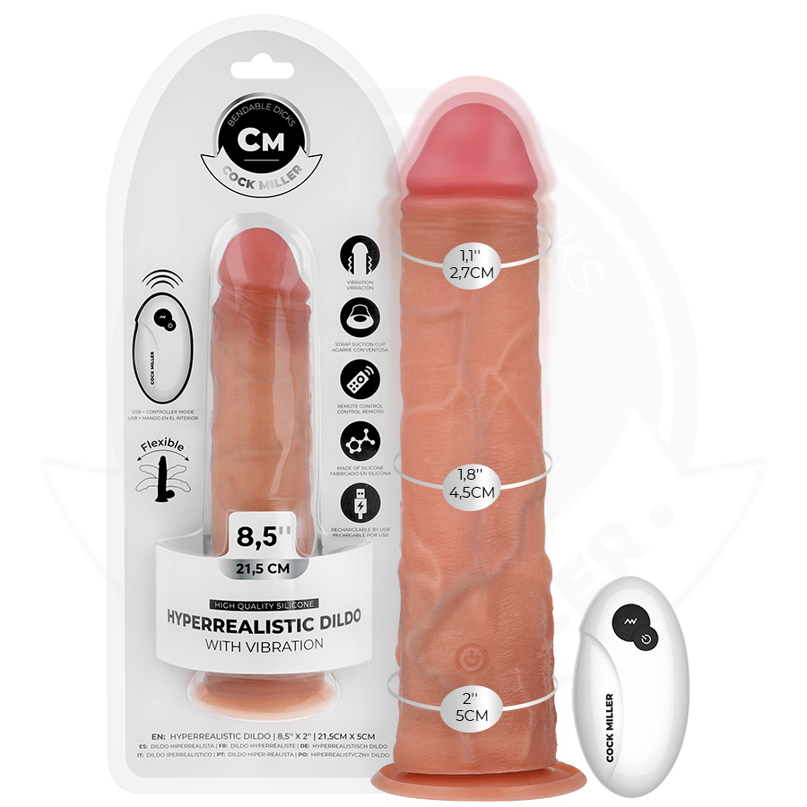 Gode Réaliste Vibrant Cock Miller 21,5 cm avec Télécommande