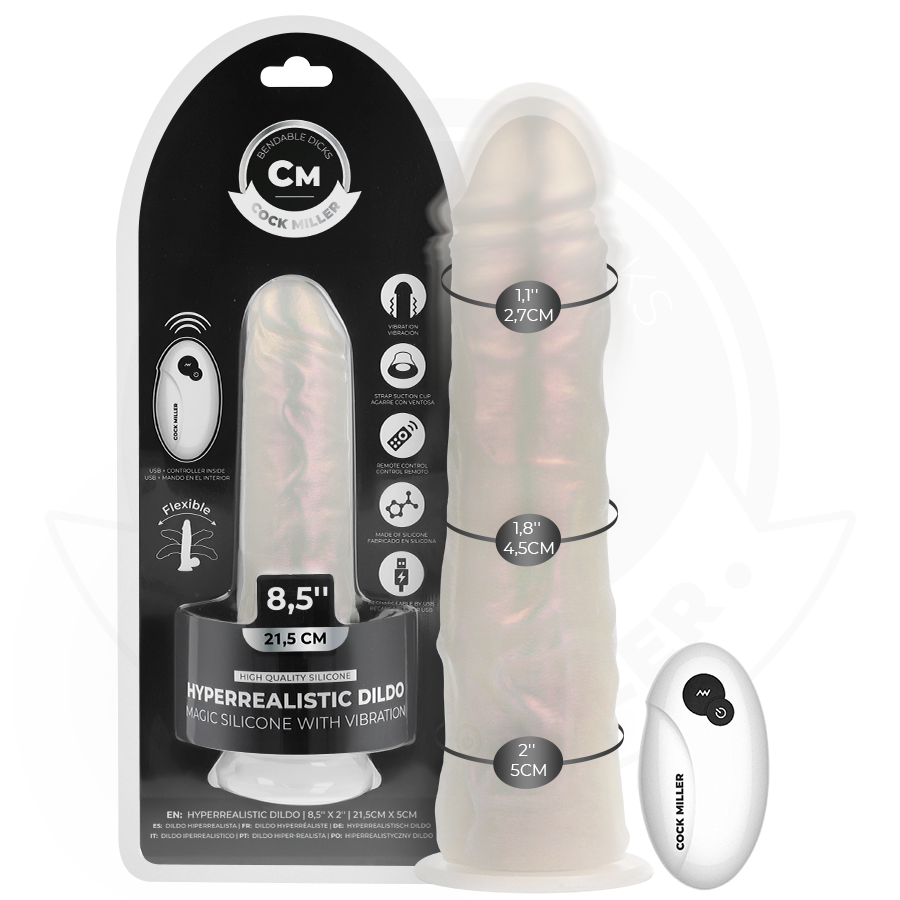 Gode Vibrant Cock Miller LED Télécommandé Blanc 21,5cm