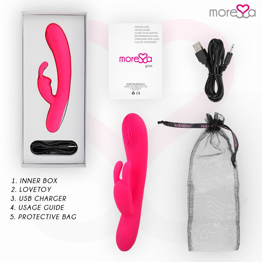 Vibromasseur rabbit rechargeable Gino en silicone - Moressa - MORESSA