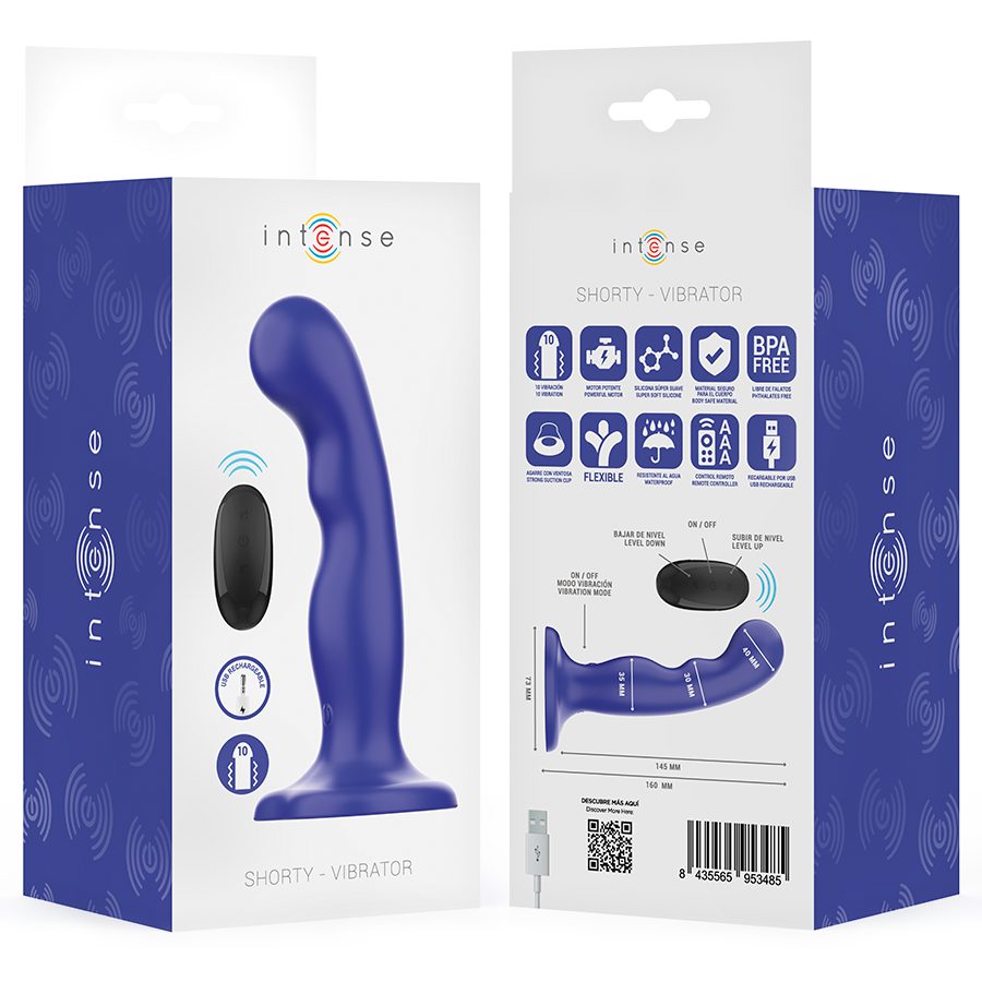 Vibromasseur Shorty Texturé Bleu avec Ventouse - Intense
