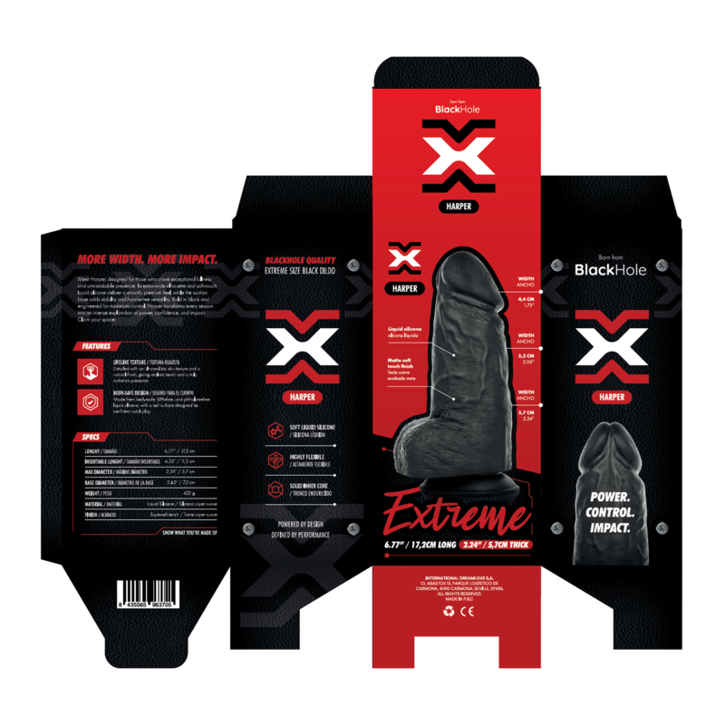 BLACKHOLE - HARPER GODEMICHET EXTRA-LARGE RÉALISTE EN SILICONE AVEC VENTOUSE 17,2 CM NOIR