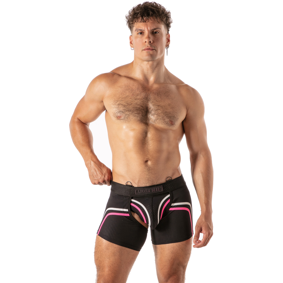 LOCKER GEAR - PISTON SHORT CHAP BOXER HOMME AVEC OUVERTURE FRONTALE BLEU S