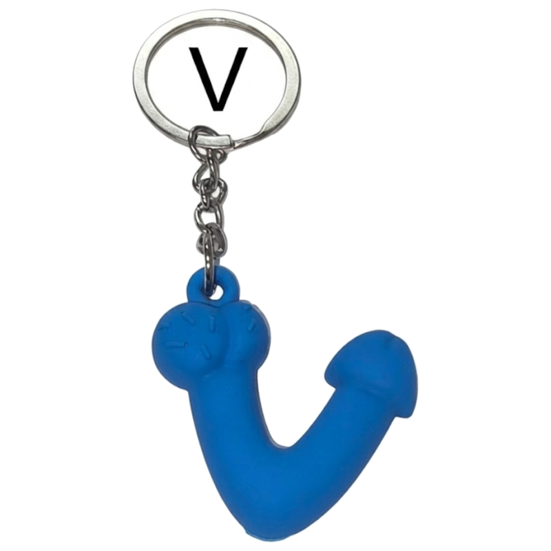 Porte-clés Pénis Bleu Parfumé à la Vanille avec Lettre V - Diablo Picante