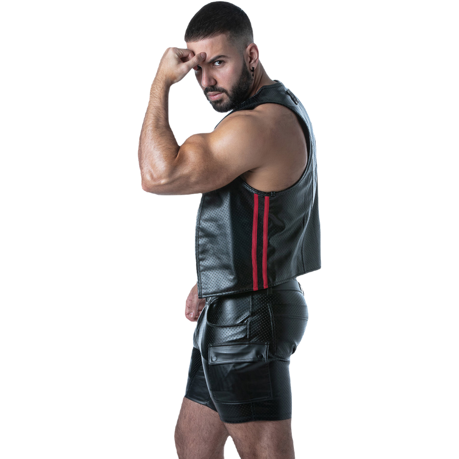 LOCKER GEAR - PUNCH HOLE LEATHERETTE GILET BLEU S