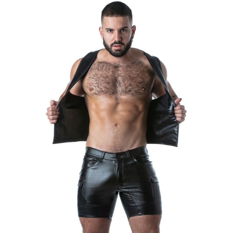 LOCKER GEAR - PUNCH HOLE LEATHERETTE GILET BLEU S