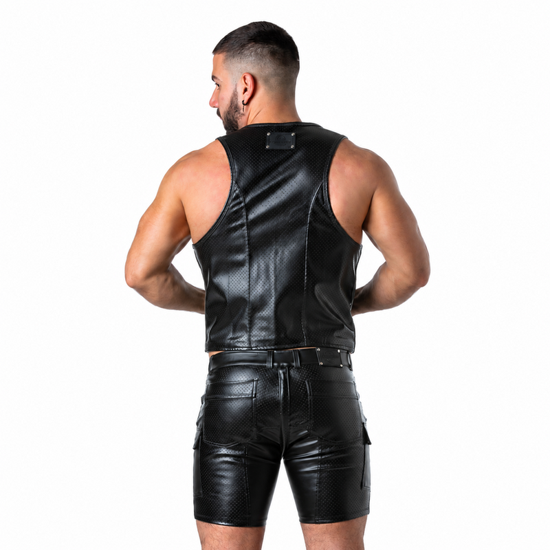 LOCKER GEAR - PUNCH HOLE LEATHERETTE GILET BLEU S