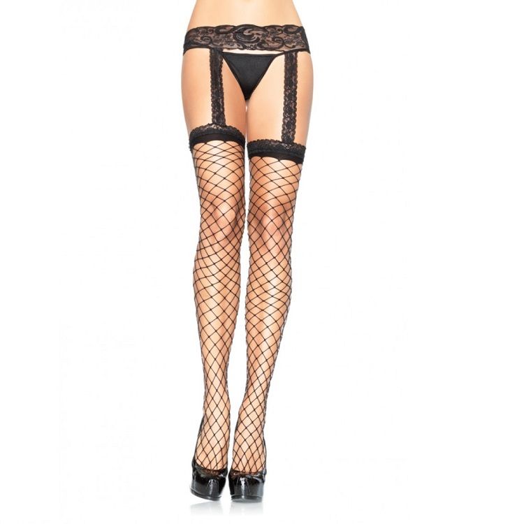Bas Résille Jarretière Dentelle Noire Taille Unique - Leg Avenue
