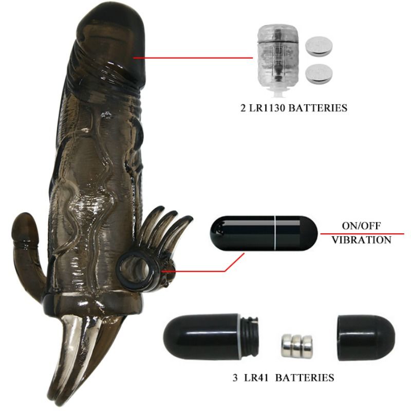Baile - Gaine à Pénis Vibrant avec stimulation Clitoris Noir - 16,5 cm