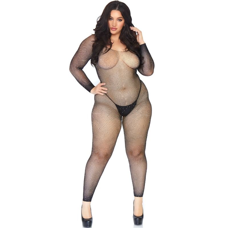 Bodystocking Résille Cristallisée Manches Longues 1X-2X - Leg Avenue