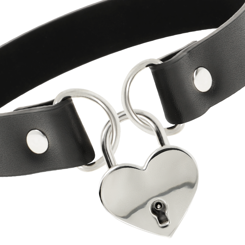 Collier Fétiche Cuir Végan Cœur et Clé Noir - Coquette