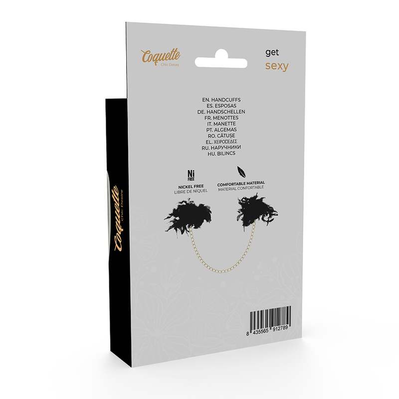 Menottes Métal Plumes Noires - Coquette Chic Desire
