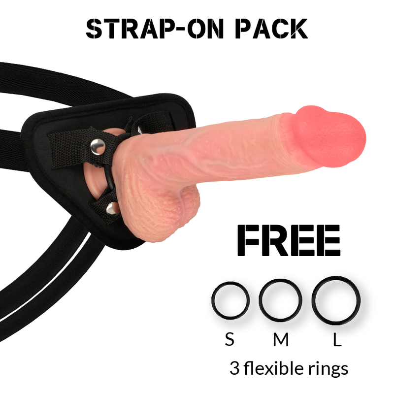 Rock Army - Gode Ceinture Réaliste avec 3 Cockrings / 21 cm
